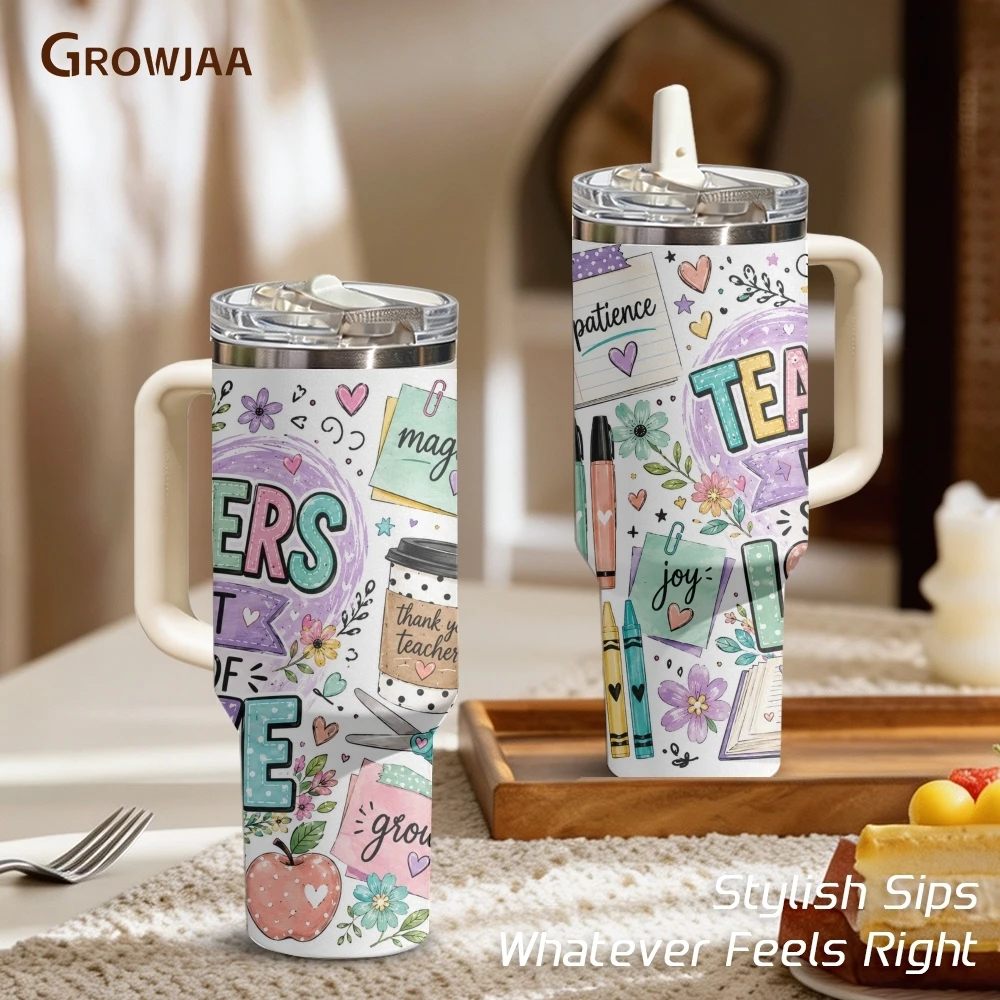 Teaching Is A Work Of Heart Vacuum Flasks 40oz 3rd Gen Vacuum Insulated Stainless Steel Tumbler Cup With Handle Straw Lid
