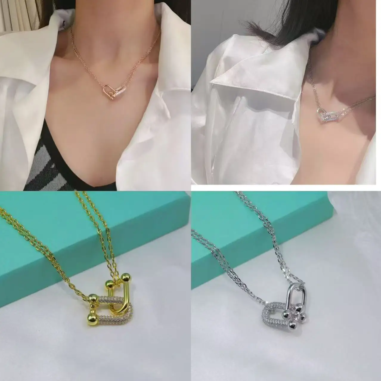 

S925 Sterling Silver Double T Double ring Necklace Jewelry Avant garde Design With Exquisite Manifest Modern Style Daily Gifts