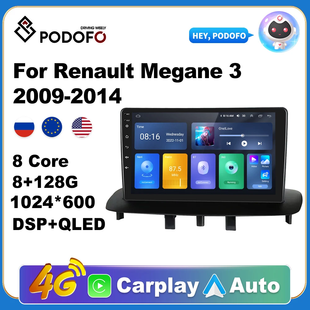 

Podofo For Renault Megane 3 2009-2014 Car Radio Multimedia Video Player Navigation stereo autoradio DSP Android 2 din dvd