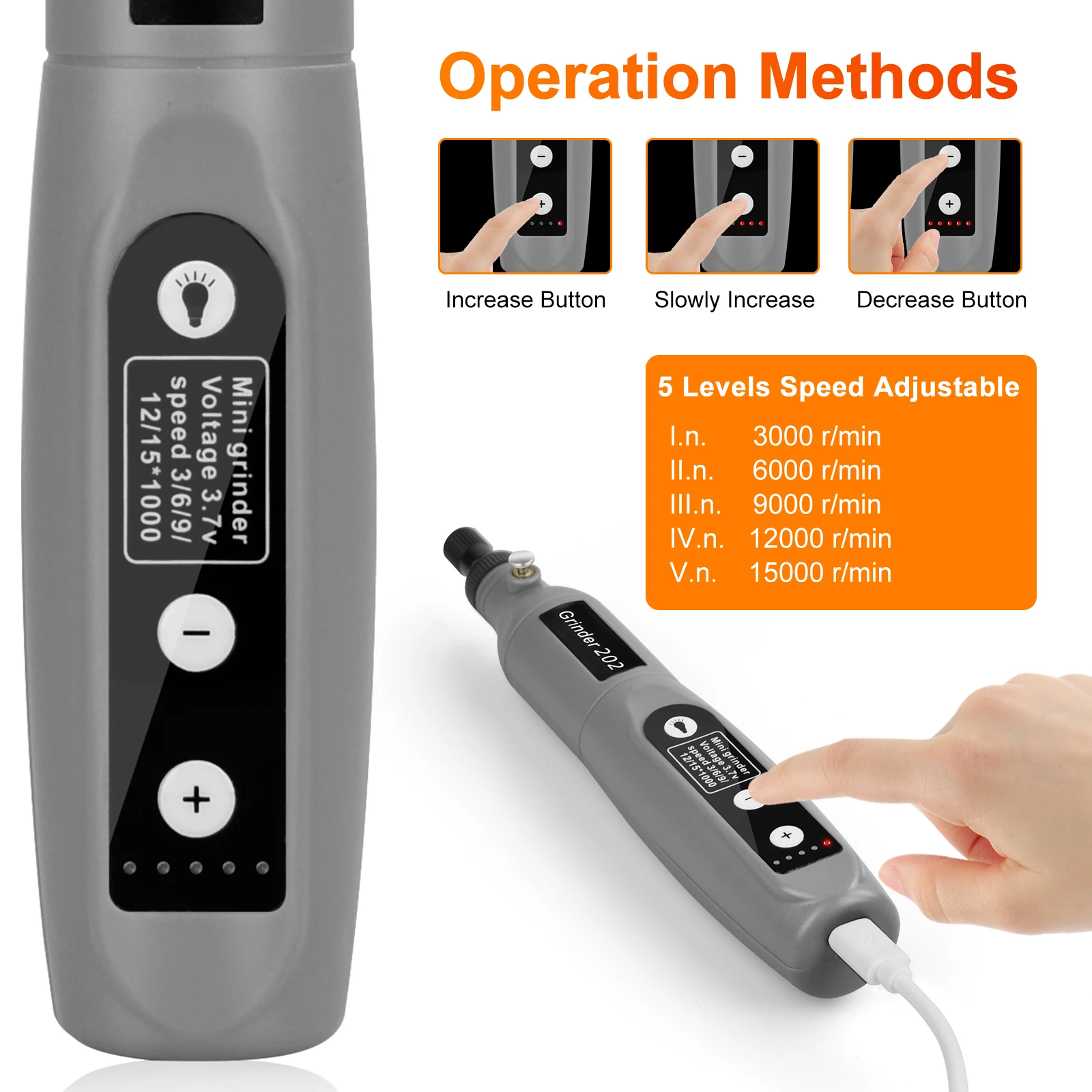 Toolour Cordless Rotary Tool Kit 5 Variable Speed & 3.7V USB Charging Engraving Rotary Tool for Sanding, Polishing, Engraving view 2