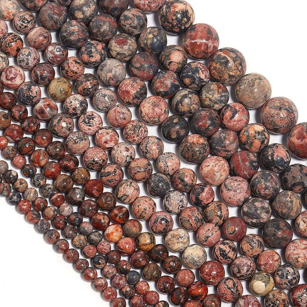 Natural Red Leopard Skin Stone Beads Round Loose Jasper Spacer Beads for Jewelry Making Diy Bracelet Necklace 4/6/8/10/12mm 15in