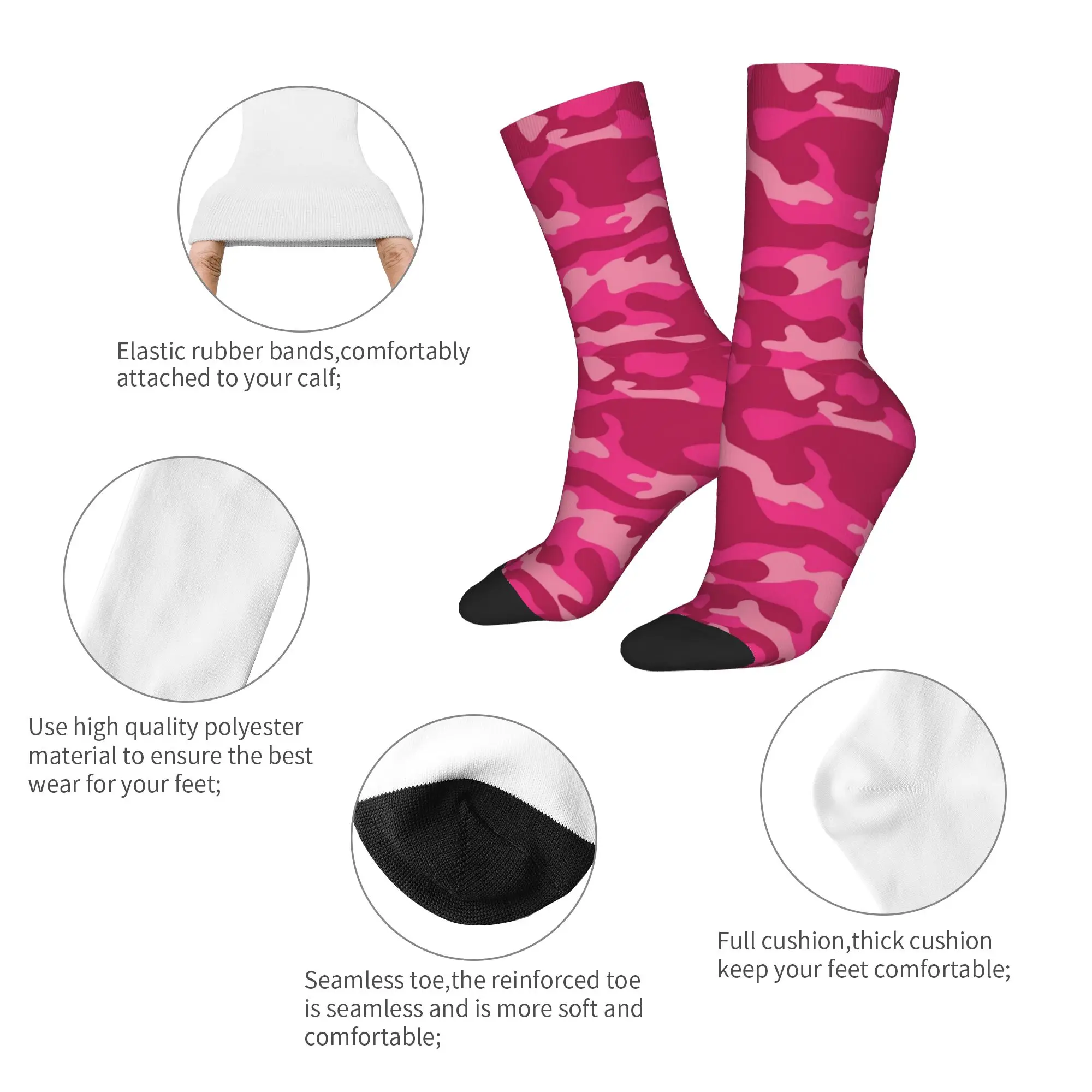 Pink Camo Pattern Socks Men Women Polyester Casual Camouflage Socks Novelty Spring Summer Autumn Winter Middle Tube Socks Gift