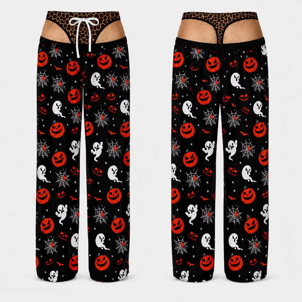Halloween Pumpkin Ghost Spider Web Print Pajama Pants Drawstring Elastic Waist Soft Casual Sleep Trousers Unisex