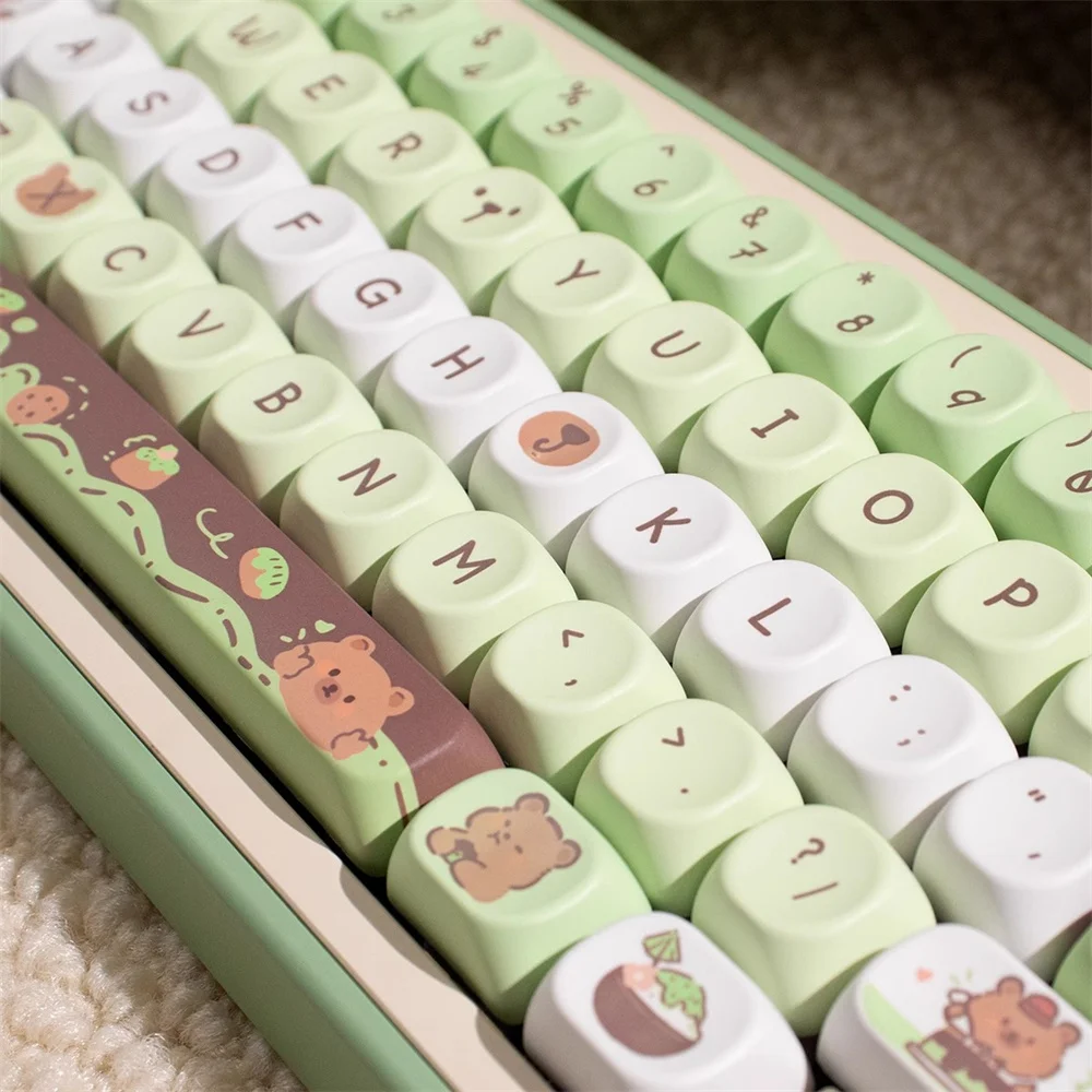 95/132 Keys MOA Profile Little Bear DessertTheme PBT Keycaps For Gaming Mechanical Keyboard MX Switches Sublimation Green KeyCap