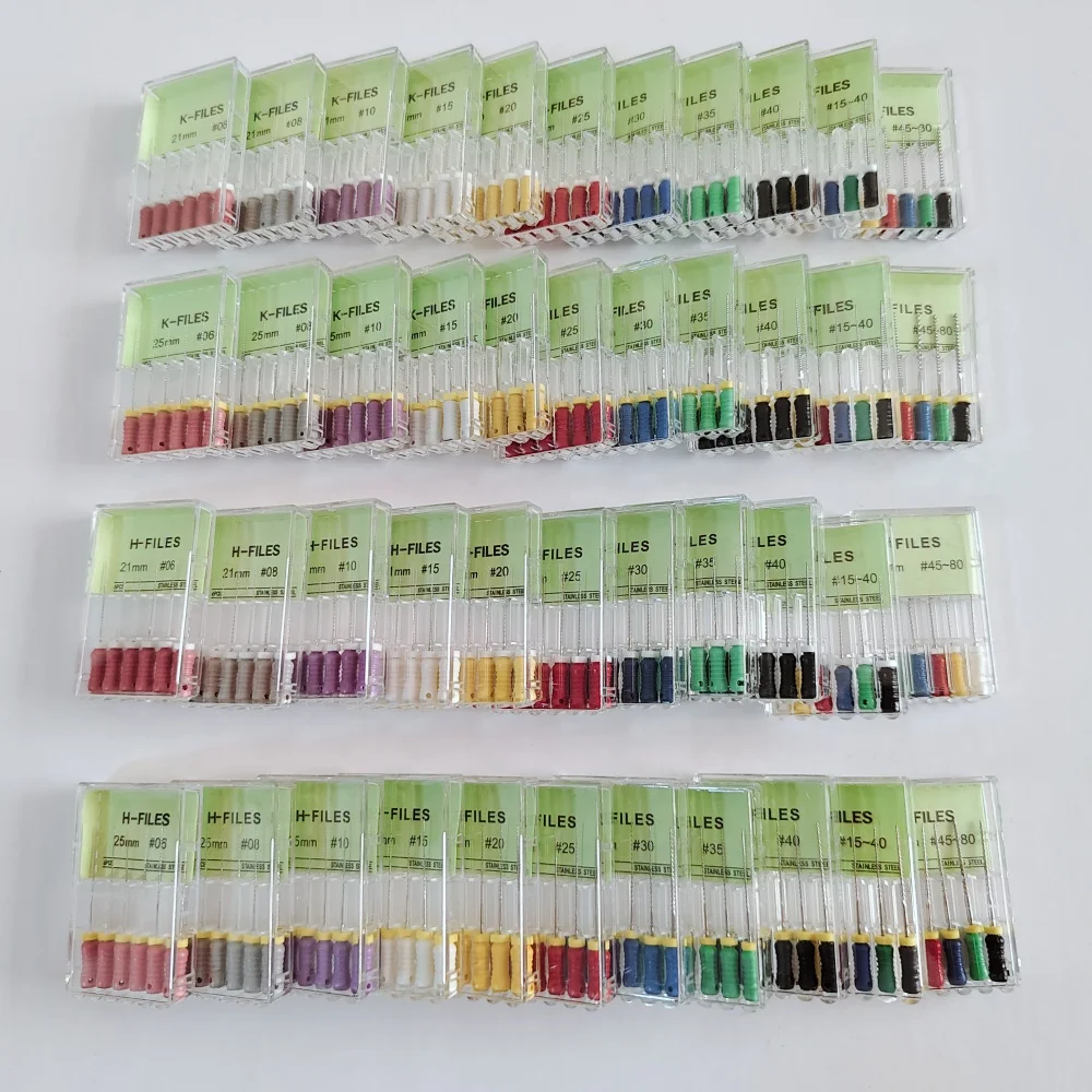 Limas K/H de 21 mm y 25 mm de Acero Inoxidable, Instrumentos Endodónticos Dentales, Limas para Conductos Radiculares, Herramientas de Tratamiento