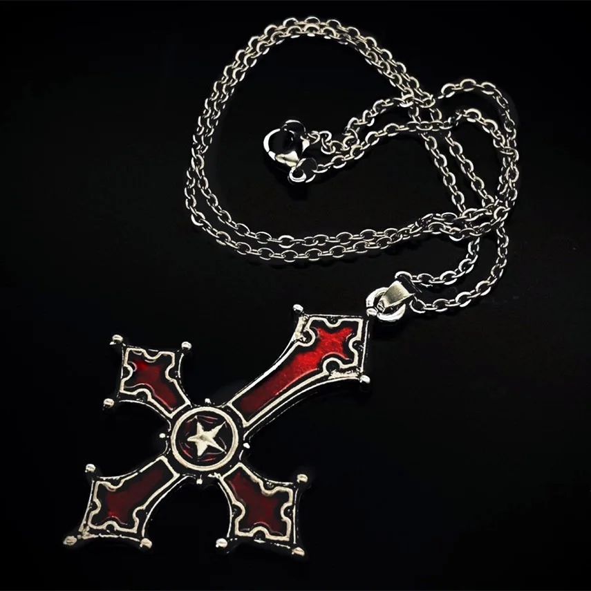 Fashion Punk Red Cross Necklace for Women Gothic Dark Alloy Pendant Choker Chains Trendy Personality Accessories Gifts Wholesale
