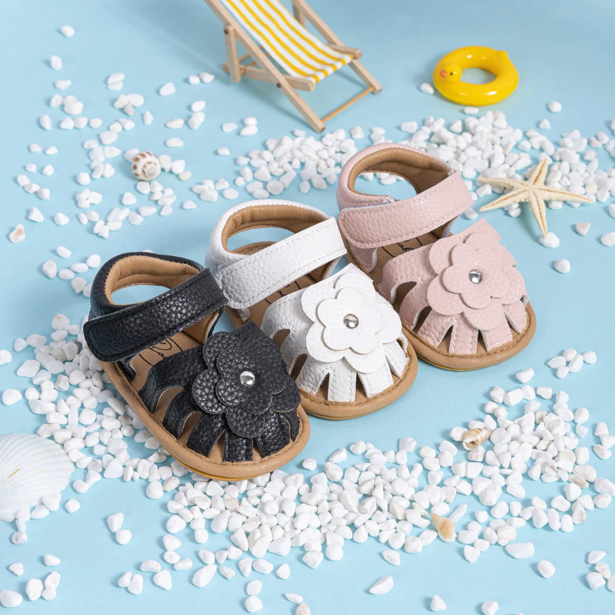New Girls Summer Fashion Sandals Breathable Stitching Rubber Sole Non-slip Sandals Baby Shoes Baby Princess Shoes 3-Colors 0-18M