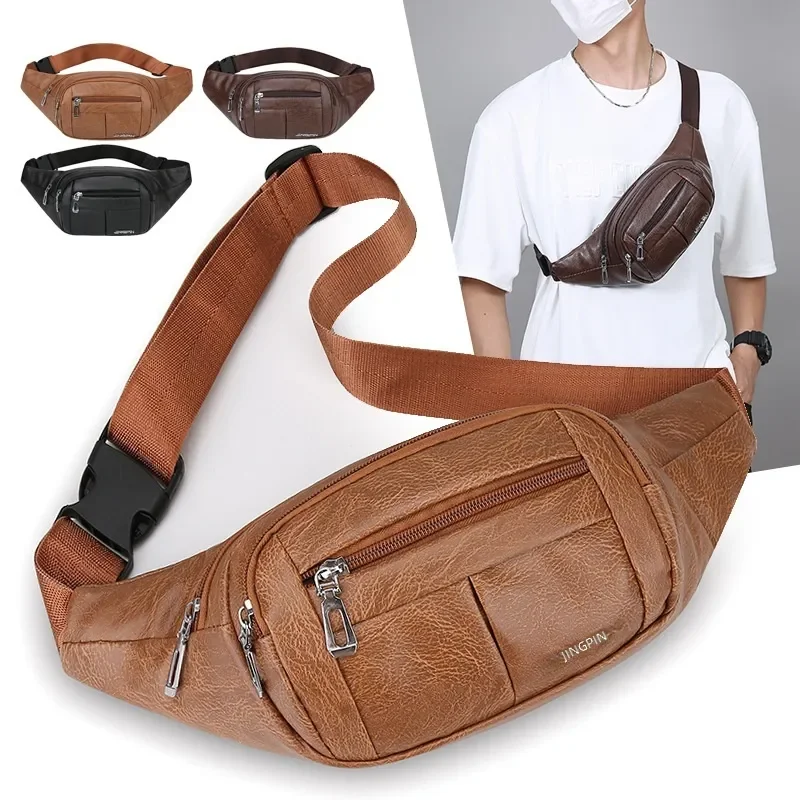 for Men PU Waterproof Fanny Pack Crossbody Bag Multi-compartment Business Wallet Outdoor Sports Wear-resistant Messenger Bag