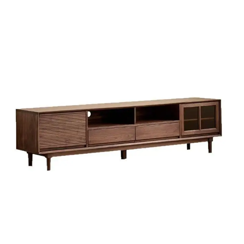 black walnut TV cabinet Nordic simple all-solid wood TV cabinet Household multi-functional living room floor cabinet