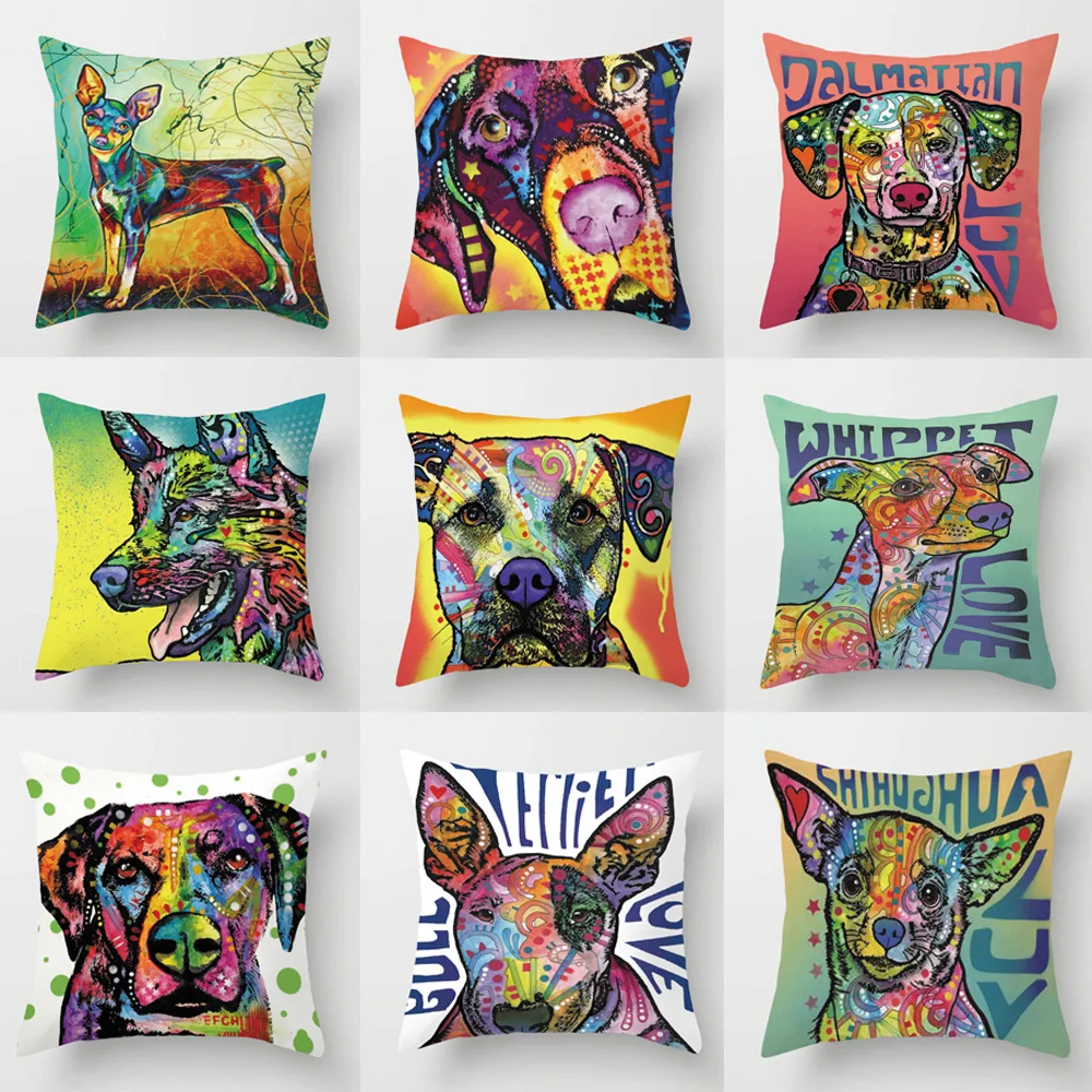 

Colorful Animal Pillowcase Graffiti Dog Pillows Case for Sofa Bed Boy Girl Kid Room Aesthetics Pillow Covers Decorative 40x40