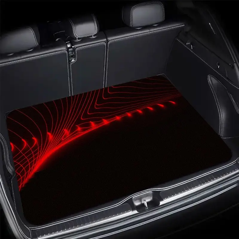Red Light Wave Abstract Universal Car Trunk Mat Patriotic Style Non-Slip Washable Cargo Liner For Sedan CUV SUV Auto Rear Mat
