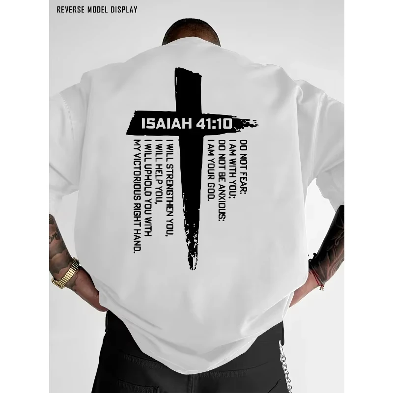Christian Cross and Bible Verse Graphic Tee Cotton Perfect for Summer Casual Streetwear Style Fashion Trend High-Quality Top