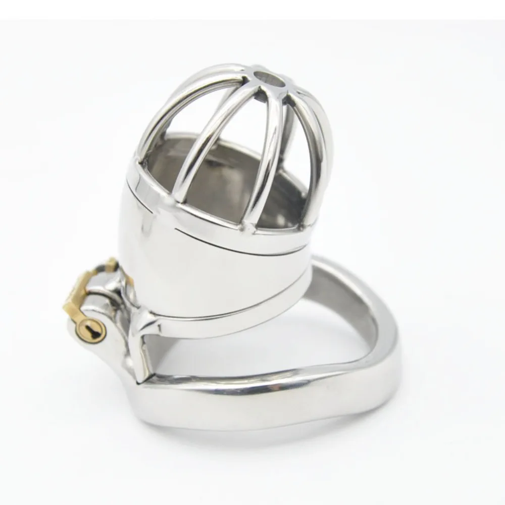Stainless Steel Male Chastity Device Belt Bird Cage Lock Bondage Restraint Ring for Men with Curved Penis Ring Sex Toys for Men