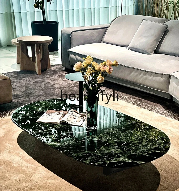 Natural large flower green luxury stone minimalist coffee table rectangular light luxury living room natural marble coffee table