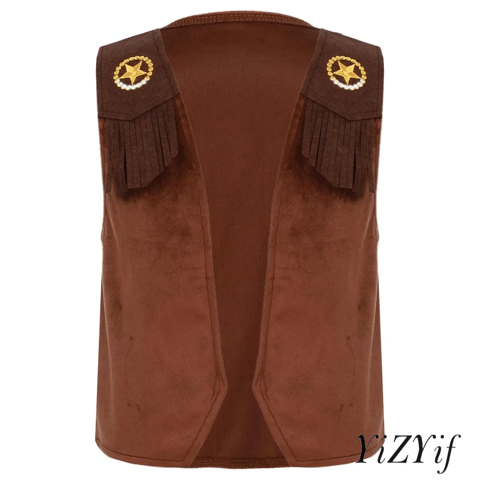 

Baby Kids Cowboy Cowgirl Style Costume Open Waistcoat Fringed Star Pattern Vest for Halloween Cosplay Photo Shooting Theme Party