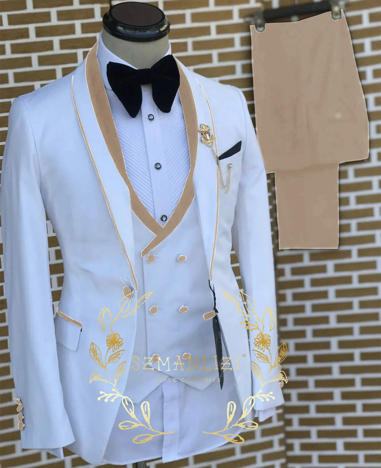 

Formal White Men's Suit Groom Wedding Tuxedo Jacket Pants Vest 3-piece Set Slim Fit Blazer 2025 Elegant Men's Suit