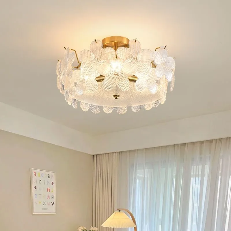 Modern Luxury Glass Flower Ceiling Light Rotundity LED Lamp Bedroom Living Room Restaurant Study Hotel Romantic Petal Luminaires