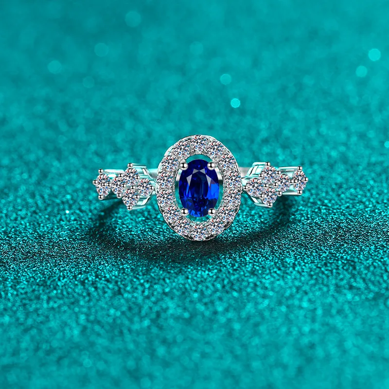 

Luxury Blue 0.5ct Moissanite Oval Diamond Ring for Women, Platinum PT950 Rings Unique Bridal Jewelry Wedding Birthday Gifts