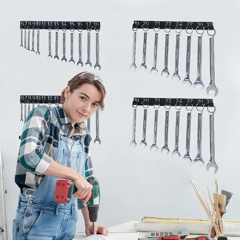 Wall-Mounted Wrench Sorter, Multi-Hole Metal Tool Organizer Rack for Garage Workshop Tool Organization and Professional Mechanic
