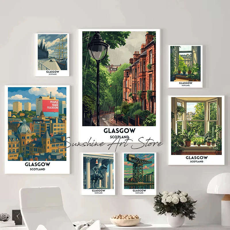 Scottish City Travel Glasgow Cityscape Glasgow Street Tenements Finnieston Crane Poster Canvas Painting Wall Pictures Home Decor