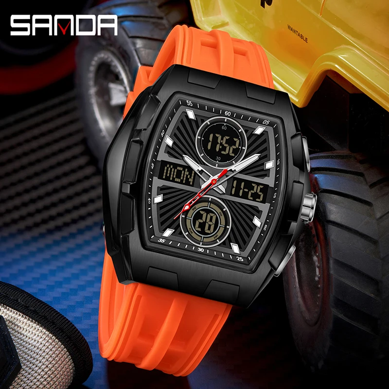 SANDA 6203 Многофункциональные мужские электронные часы с календарем, хронографом, будильником, светящиеся цифровые часы для спорта на открытом воздухе для мужчин
