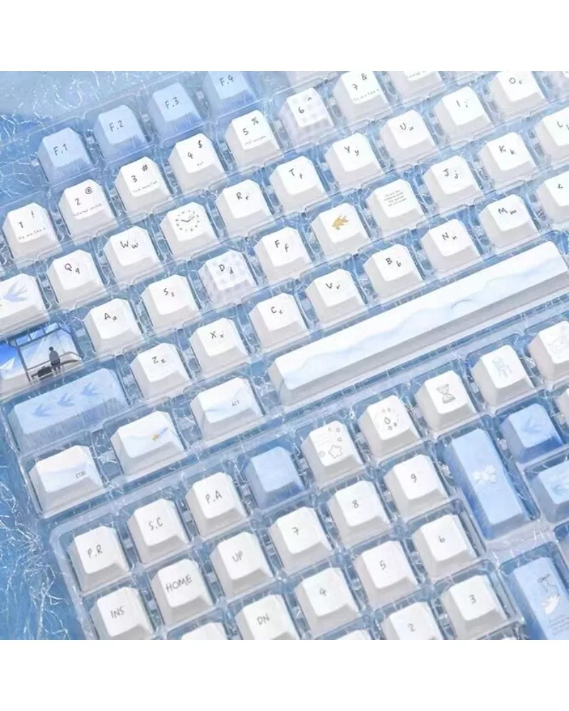 Keycaps Sublimation pbt light blue simple keycaps Suitable for magnetic axis Wooting keyboard