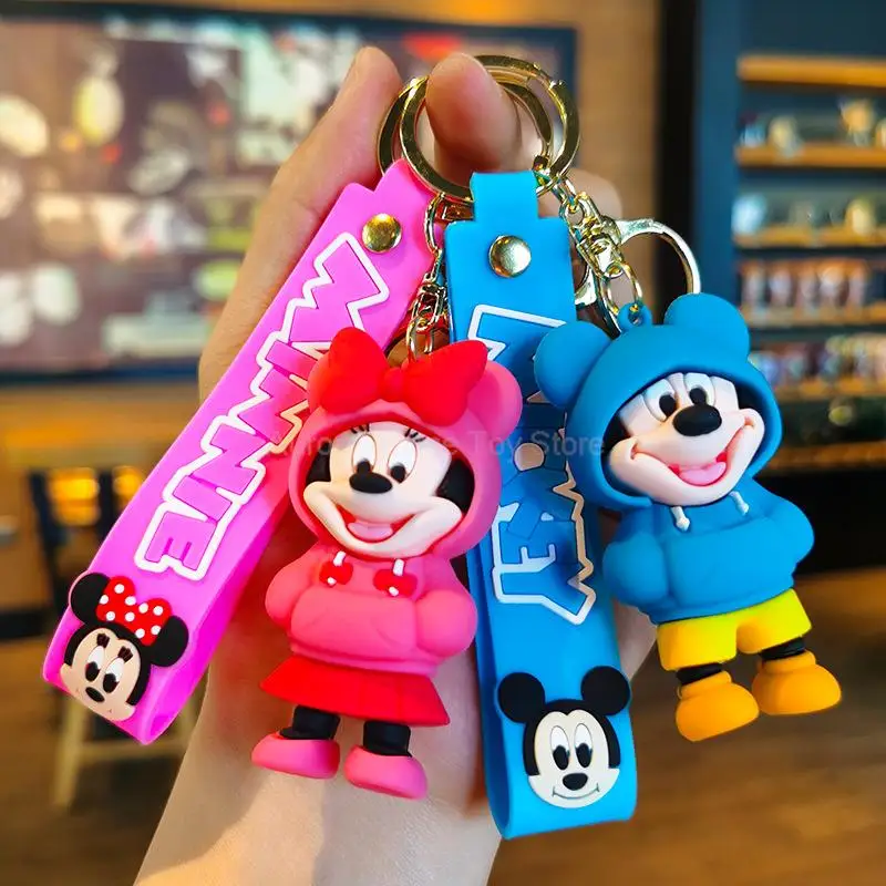 Anime Disney Keychain Mickey Mouse Minnie Lilo & Stitch Pooh Bear Doll Keyring Ornament Key Chain Car Pendant Kids Toys Gift