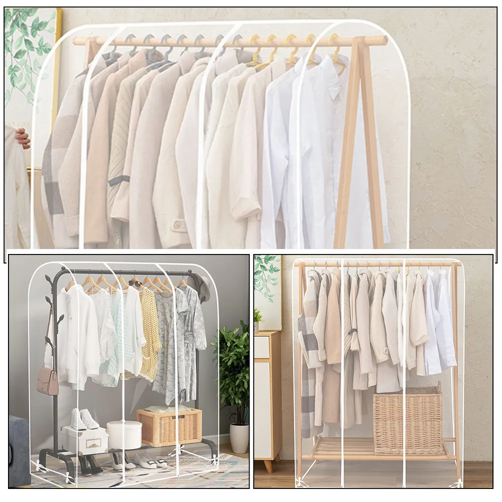

Минималистичная прозрачная напольная вешалка для одежды с двойной штангой, из прозрачного ПВХ, водонепроницаемая, для дома