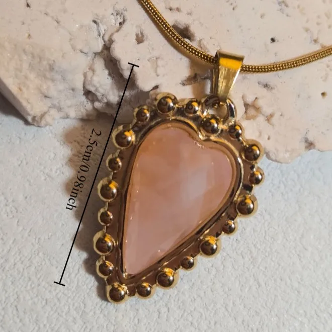 3pcs/lot Fashion Natural Stone Pendant Faceted Heart 18k Gold Color Stainless Steel Charms for Jewelry Accessories Marking