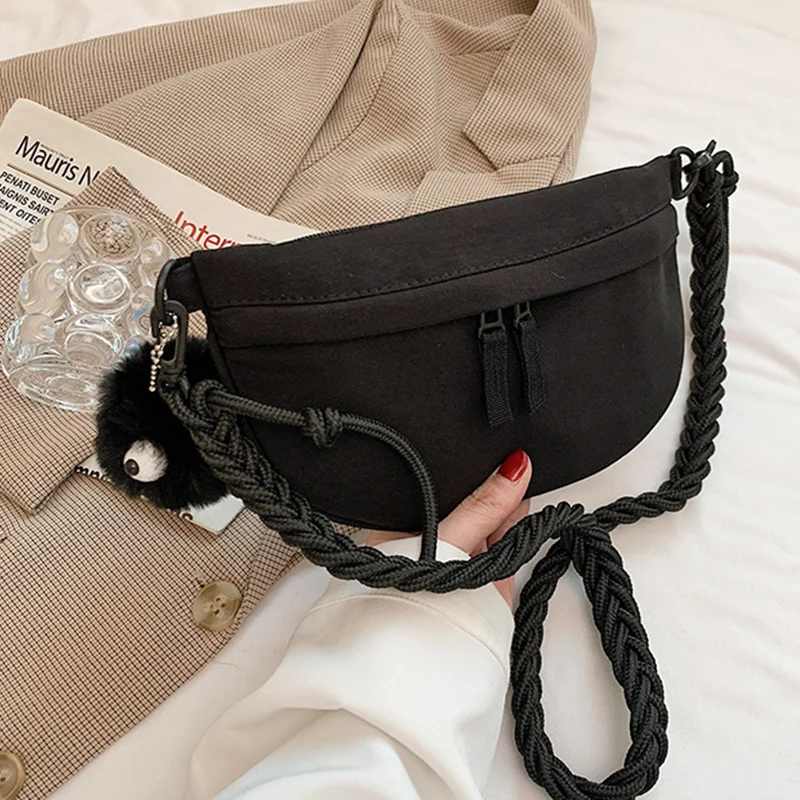 Chest Bag Banana Bag for Women Sling Crossbody Waist Pack Canvas Running Waist Bag Casual Fanny Packs Sport Half Moon Belt Bag