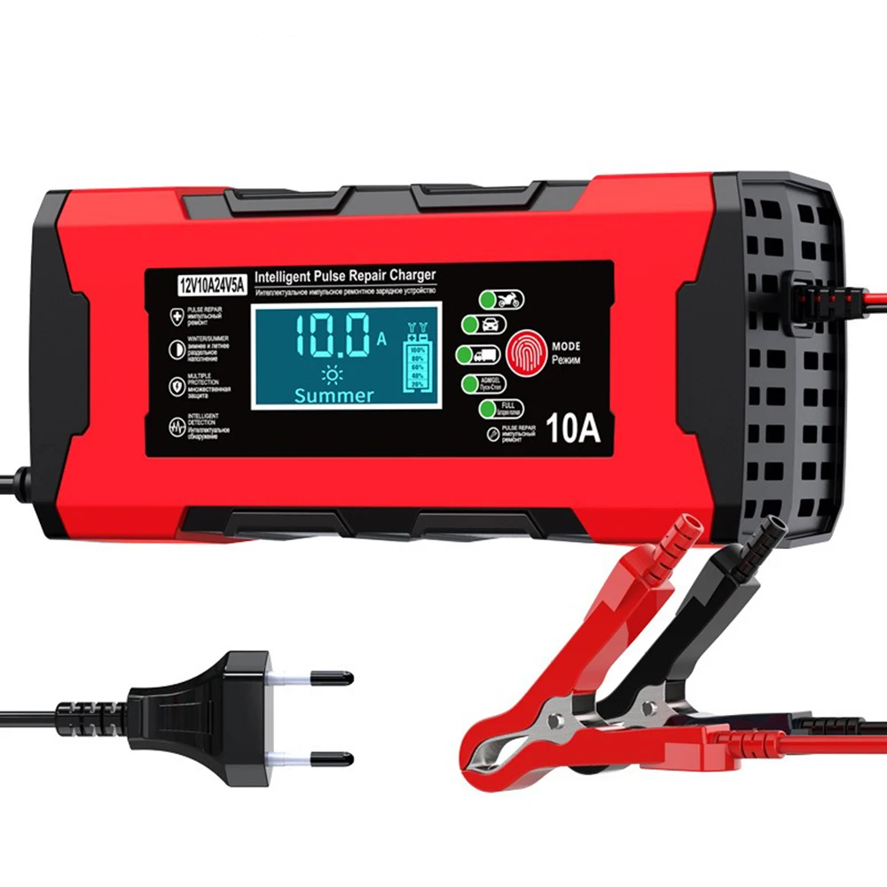 12V 10A/24V 5A Car Battery Charger with Intelligent Current Adjustment for Charging and Battery Protection for Cars Moto SUV