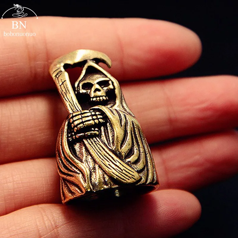 Retro Brass Death God Bell Vintage Pure Copper Car Keychain Pendant Punk Horror Statue Desktop Ornament Decor