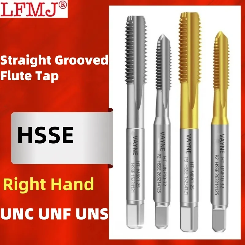 

1PCS HSSE American /Fine Straight Grooved Flute Tap TIN-Coating UNC UNF UNS 2-56 6-32 10-24 1/2 1/4 5/8 7/16 3/8 Right Hand taps