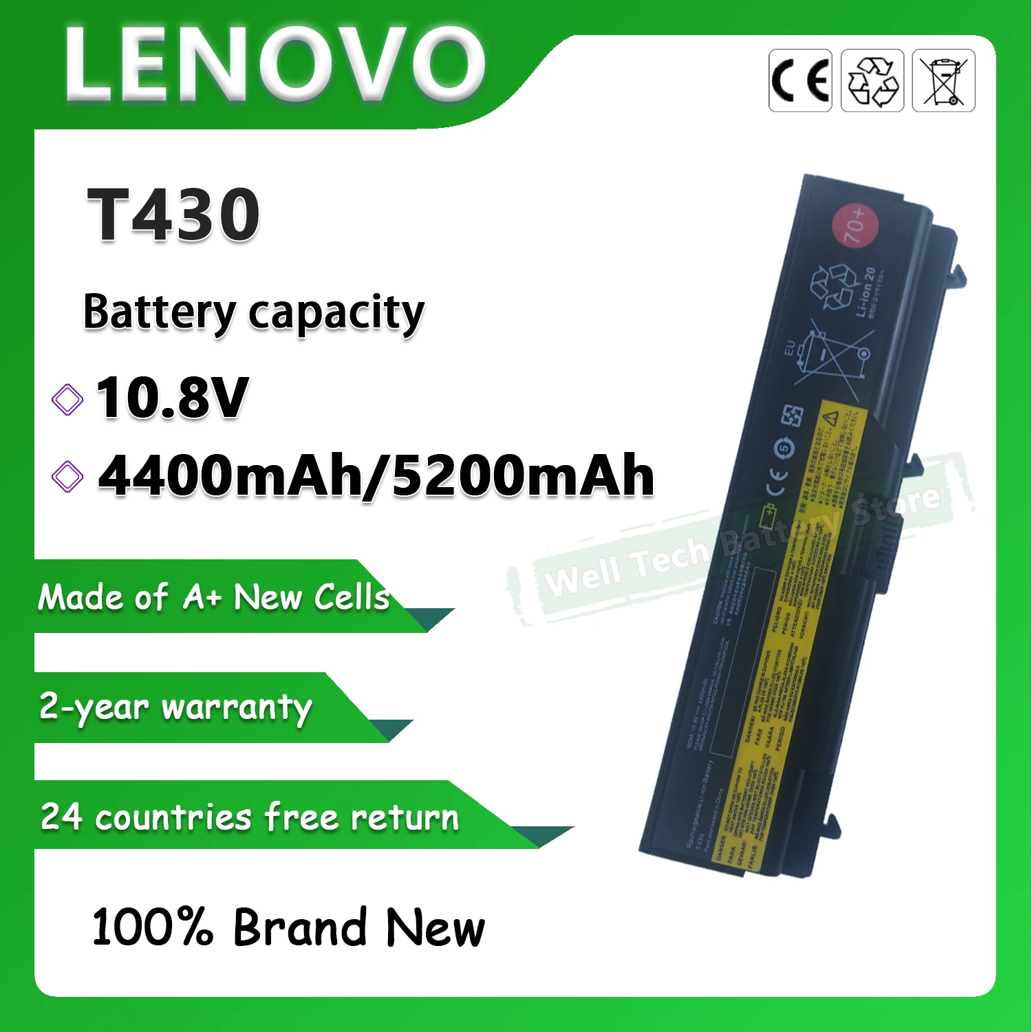Batería para ordenador portátil T430, 10,8 V, 4400mAh, para L430, L530, T430, T430I, T530, T530I, W530I, W530