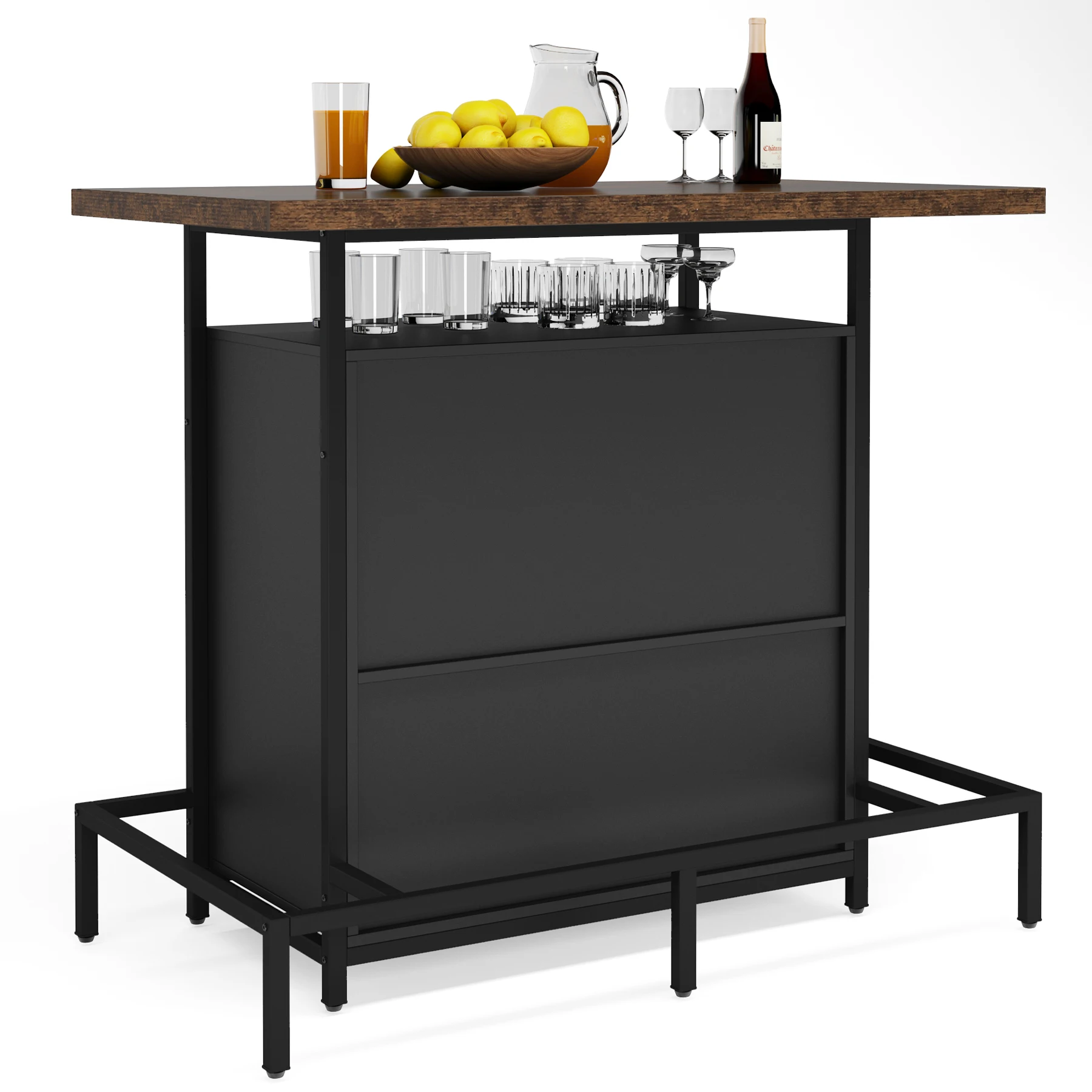 Home Bar with Spectacle Frame Industrial Triple Bar Cabinet Table