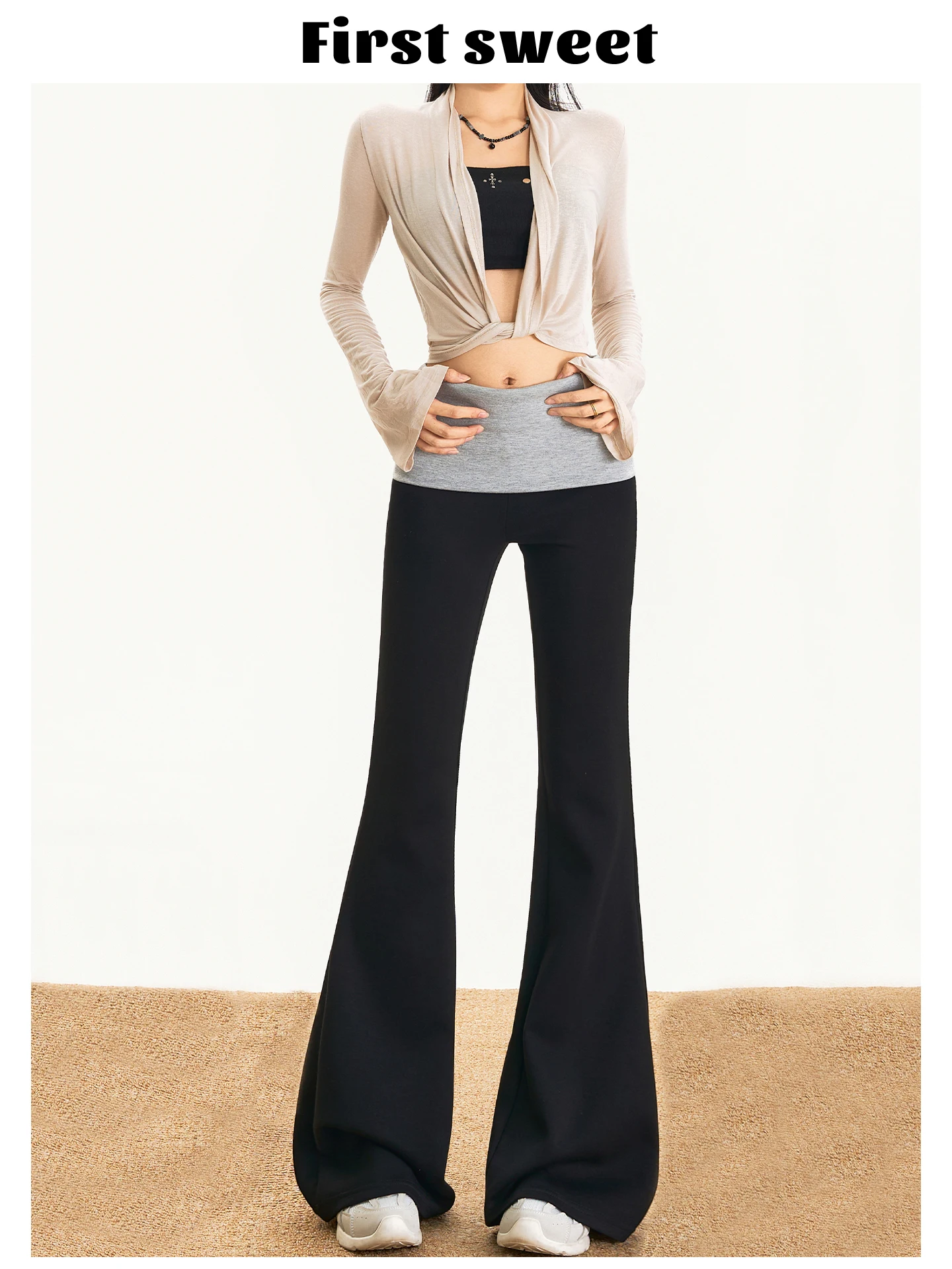 

Черные женские повседневные брюки для йоги из двух частей, модные, весна 2026, в корейском стиле, расклешенные, универсальные, облегающие