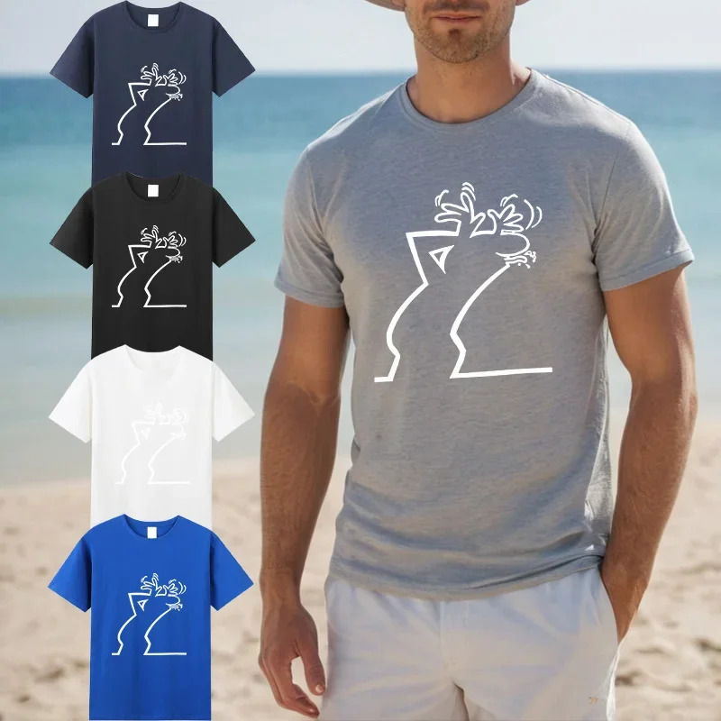 تي شيرت رجالي كاجوال بأكمام قصيرة ورقبة مستديرة من القطن مطبوع عليه رسومات قطنية