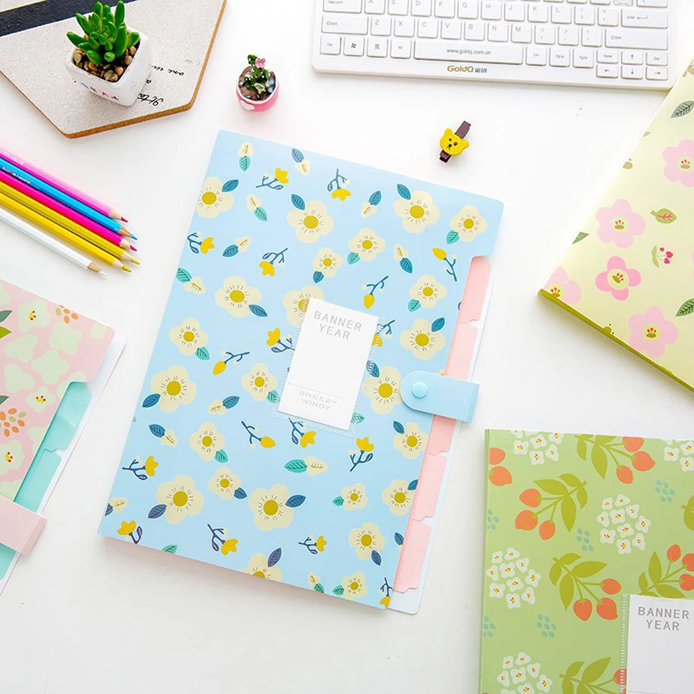 

8 Pocket Folder Plastic Indexed Dividers Snap Closure Floral Documents Holder for Home Office School Use