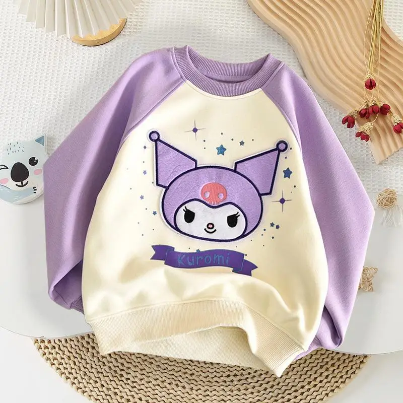 Sanrio Kuromi Round Neck Sweatshirt My Melody Cinnamoroll Children Cute Spring and Autumn Fashion Loose Long Sleeved Sweatshirt