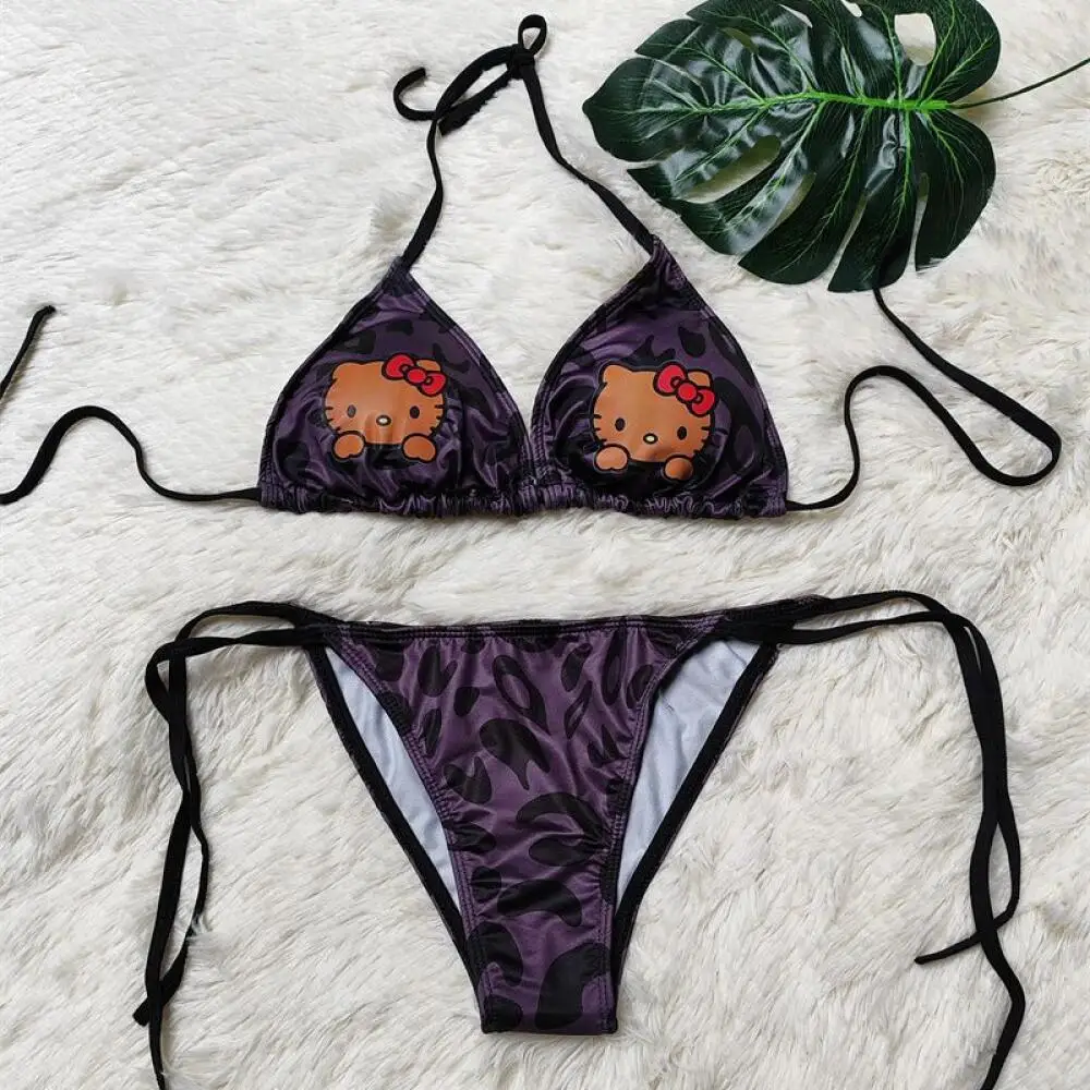 

2Pcs Cartoon Bikini Hello Kitty Swimsuit Sexy Ladies Split Print Pure Hot Spring Girl Cute Small Boobs Swimsuit Women Swimsuit