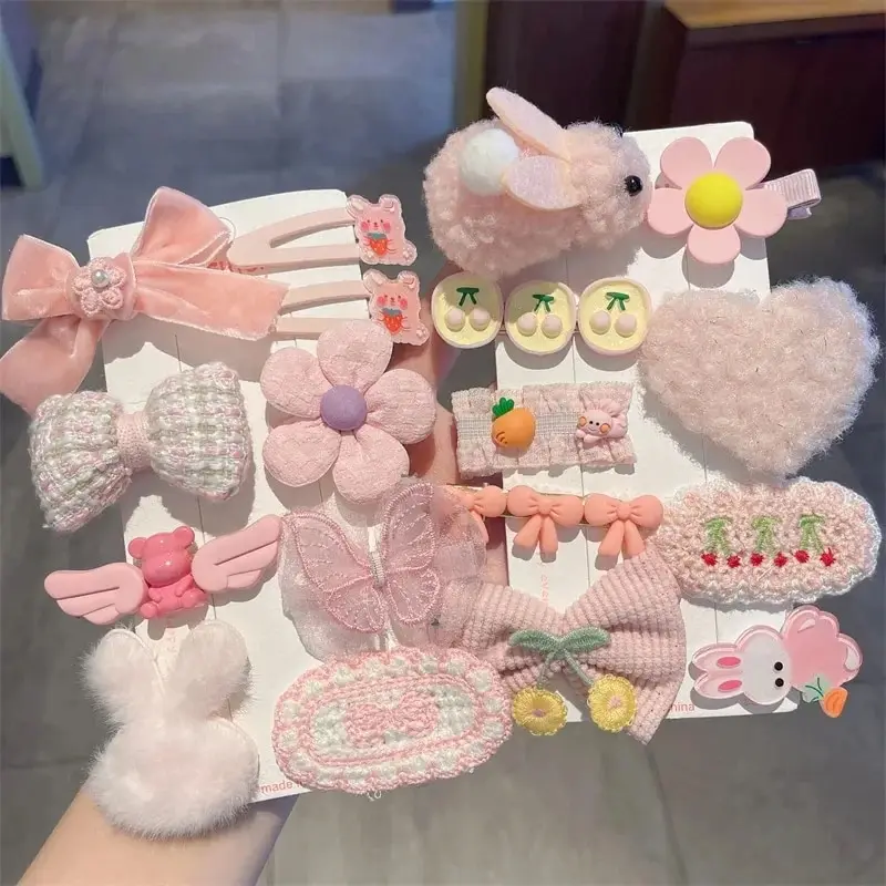 8/9PCS Children's Plush Hair Clip Colorful Cute Cartoon Hairpins Little Girls Side Barrettes Baby Headwear Kids Hair Accessories