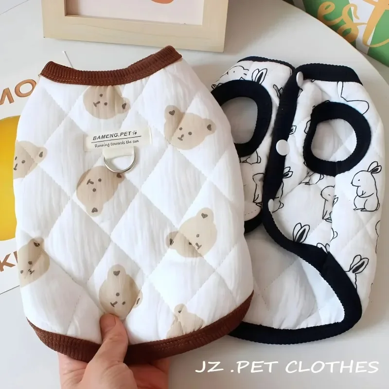 Warm Winter Pet Dog Clothes Vest Cute Rabbit Printed Coat Puppy Jackets Teddy Bear Cute Dog Clothes Clothing with Velvet Jackets