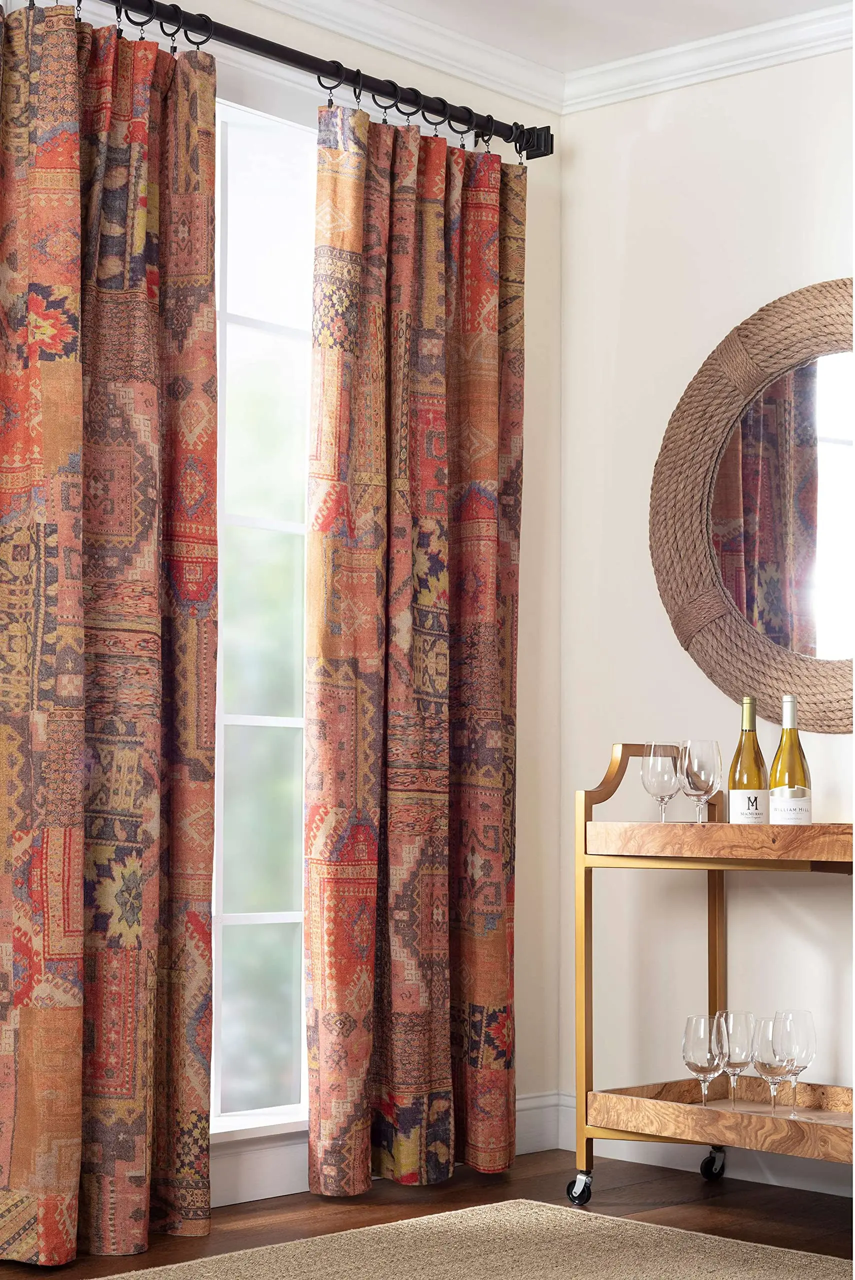 Anatolia Linen Orange Graphic Curtain Panel, 96