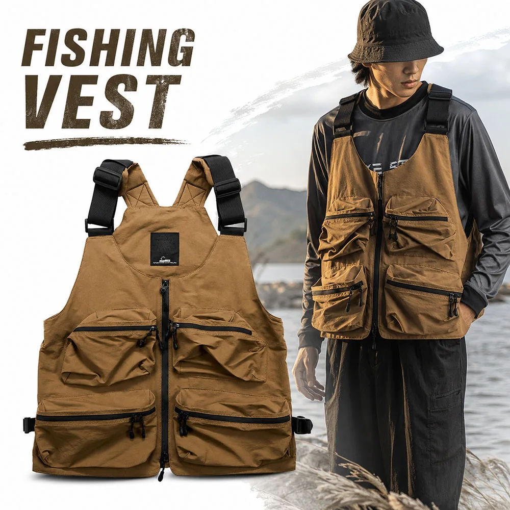 

Men Tactical Fishing Jacket Vest Waterproof Adjustable Multi-Pocket Waistcoat MOLLE Outdoor Survival Hunting Hiking Utility Vest