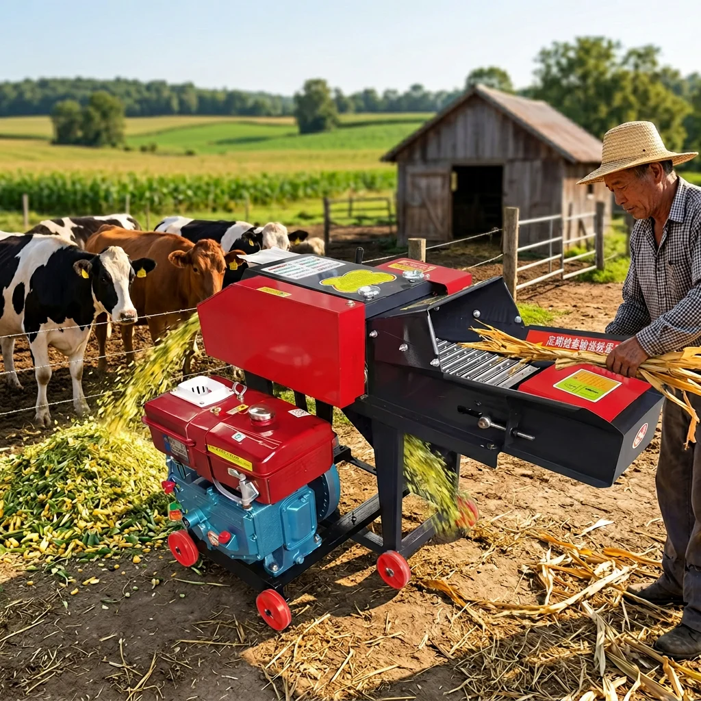 Diesel Engine Chaff Cutter 3t/h Straw Silage Forage Chopper Maize Grinder Cow Sheep Farm Animal Feed Processing Machine