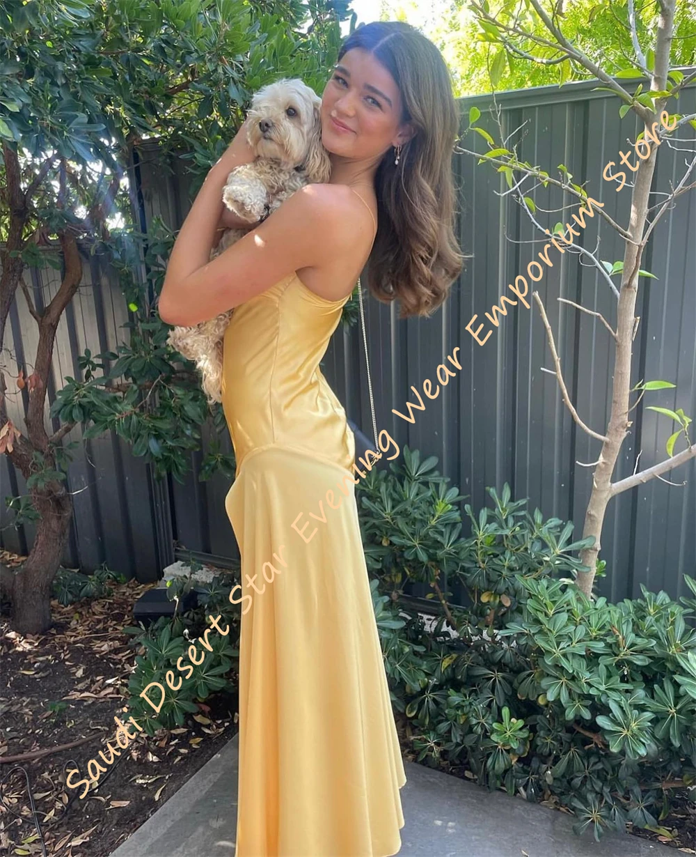 Customized  Graceful Square Collar Spaghetti Straps Evening Dress Delicate Zipper Back Party Dress Classic Side Slit P