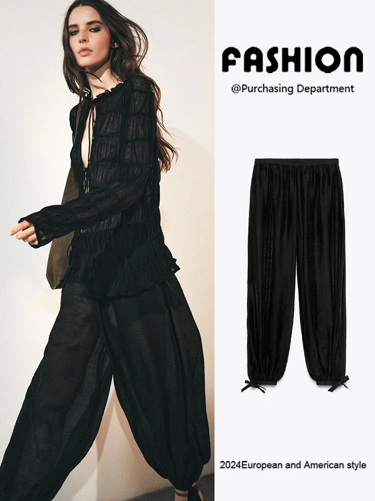 Faionable Damen-Puffy-Hose in Übergröße mit Knotenverzierung, Herbst 2022, Neuankömmling, vielseitig, schlankmachend, mittlere Taille, Lante...