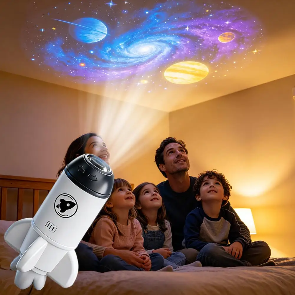 Mini Projetor USB Galáxia Luz Noturna 360 °   Luminária Noturna Rotativa com 6 Filmes Aleatórios de Projetor de Céu Estrelado para Casa