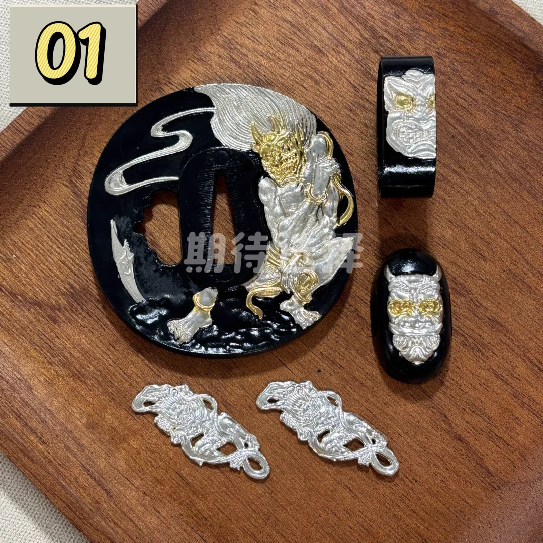 

Sets of Miyamoto Musashi Design Gold & Silver Plated Brass Copper Tachi Sword Tsuka Accessories for Japanese Katana Tachi Swords