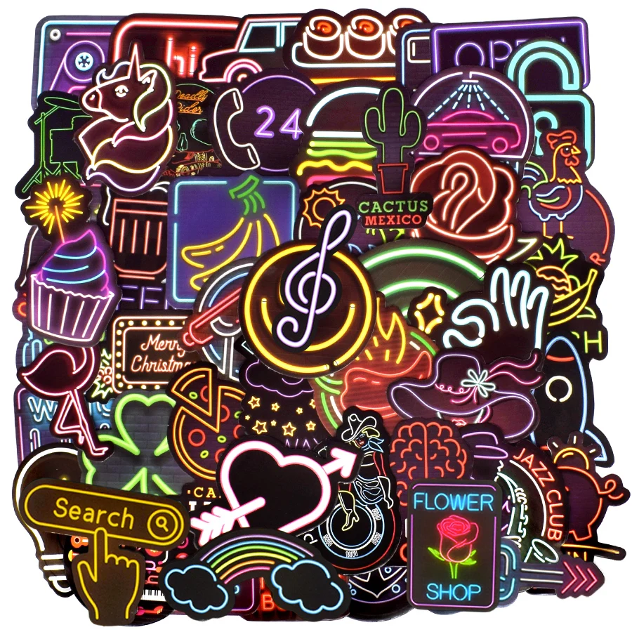 50 PCS Neon Light Stickers Aesthetic Classic Retro Neon Style Anime Graffiti Cute Stickers Decals DIY Car Laptop Phone Bike